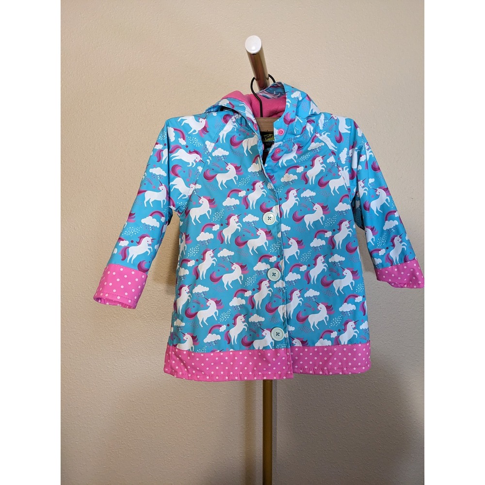 Western Chief Rain Jacket Unicorn Rainbow Blue Pink Fleece Lined 4T
